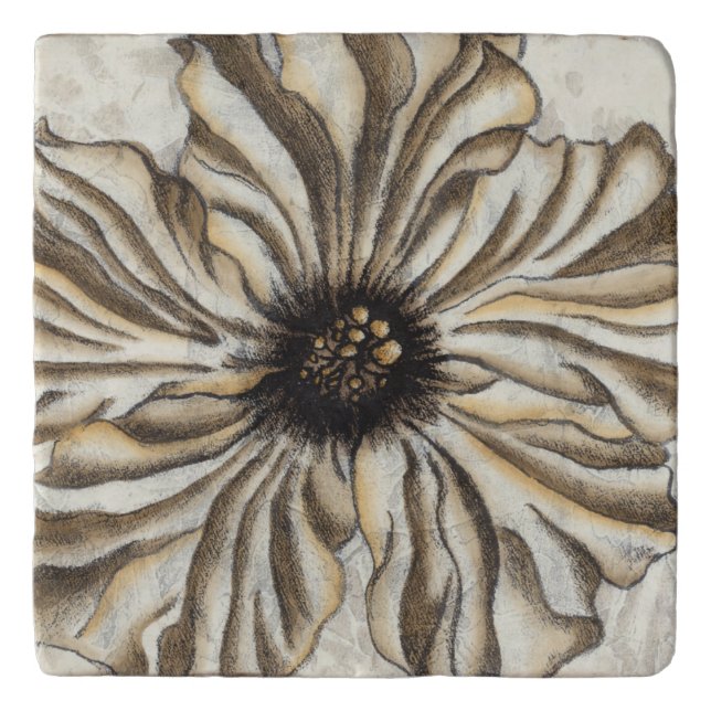 Flowerhead Fresco on Tan Background Trivet (Front)