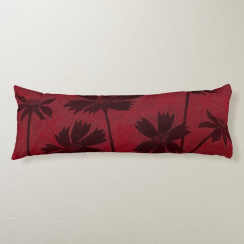 Flowerhead Silhouettes on Crimson Background Body Pillow