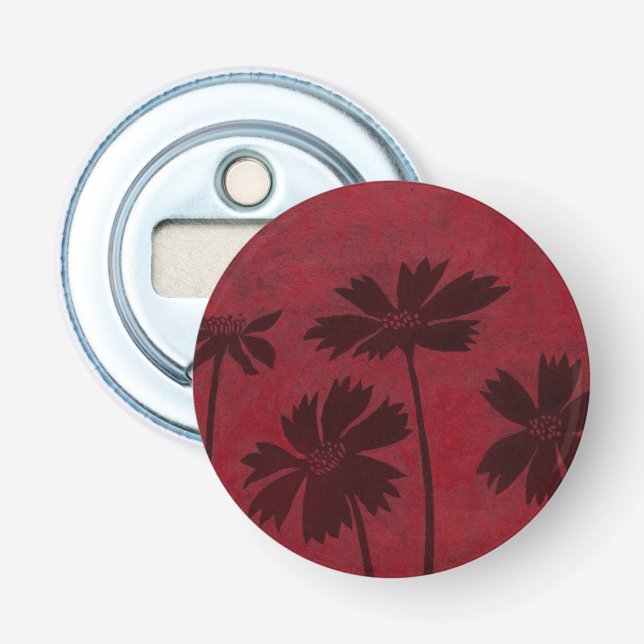 Flowerhead Silhouettes on Crimson Background Bottle Opener (Front)