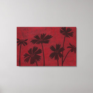 Flowerhead Silhouettes on Crimson Background Canvas Print