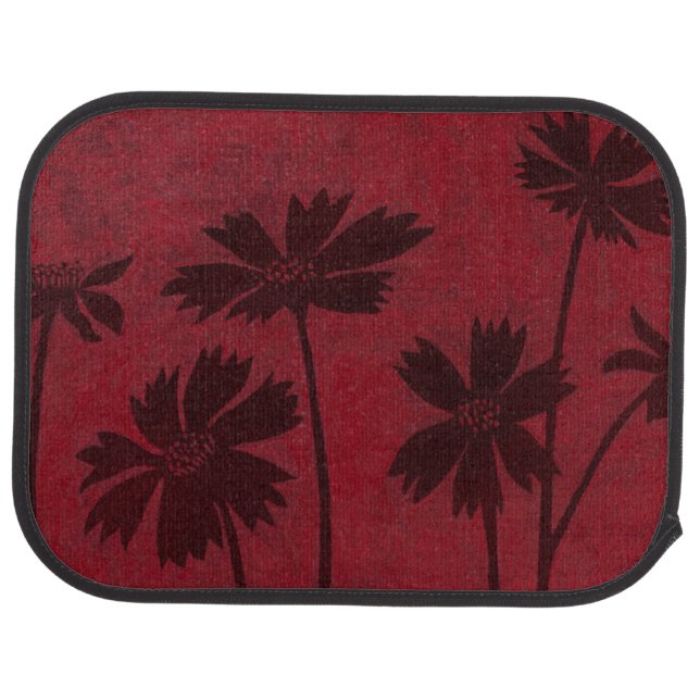 Flowerhead Silhouettes on Crimson Background Car Mat (Rear)