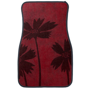 Flowerhead Silhouettes on Crimson Background Car Mat