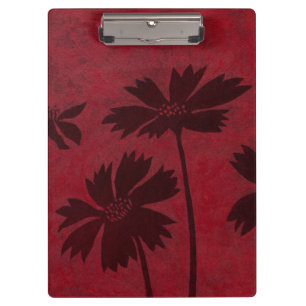 Flowerhead Silhouettes on Crimson Background Clipboard
