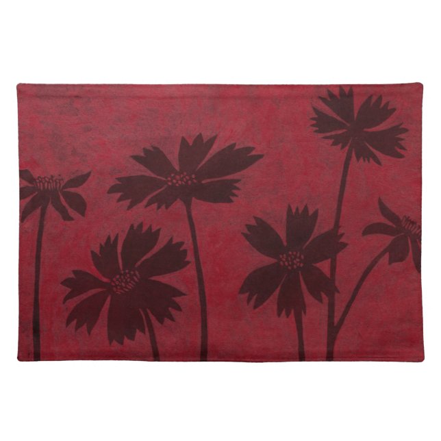 Flowerhead Silhouettes on Crimson Background Cloth Placemat (Front)