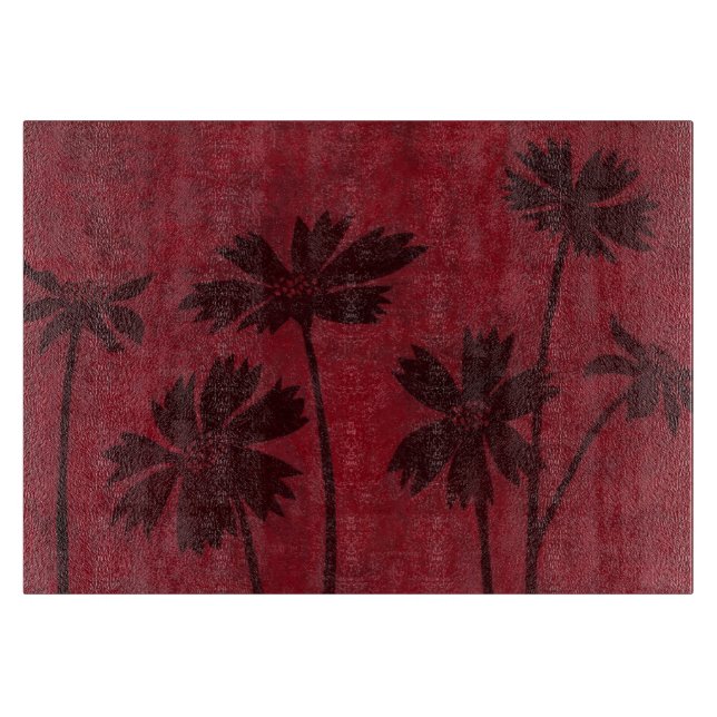 Flowerhead Silhouettes on Crimson Background Cutting Board (Front)