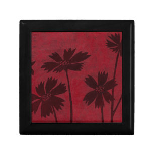 Flowerhead Silhouettes on Crimson Background Gift Box