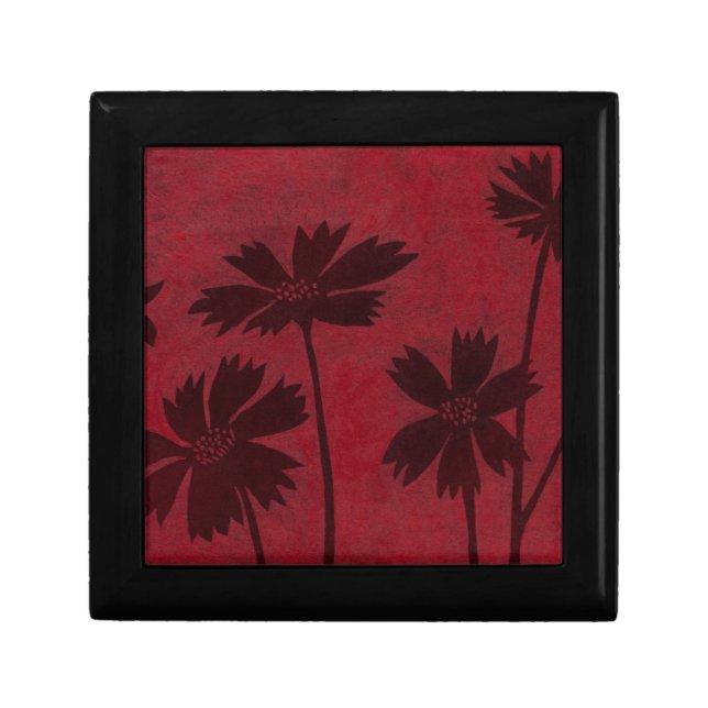 Flowerhead Silhouettes on Crimson Background Gift Box (Front)