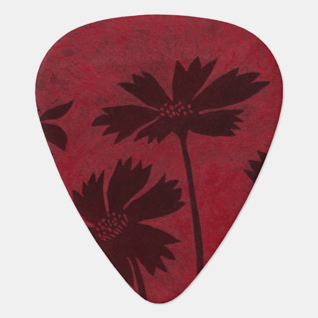Flowerhead Silhouettes on Crimson Background Guitar Pick (Front)