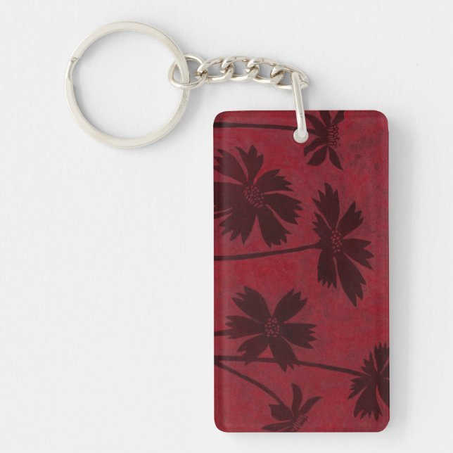 Flowerhead Silhouettes on Crimson Background Keychain (Front)