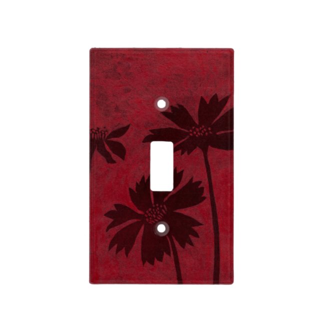 Flowerhead Silhouettes on Crimson Background Light Switch Cover (Front)