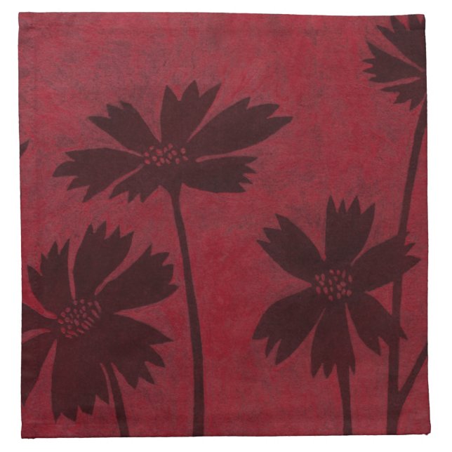 Flowerhead Silhouettes on Crimson Background Napkin (Front)
