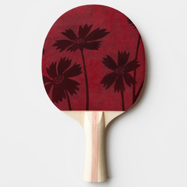 Flowerhead Silhouettes on Crimson Background Ping-Pong Paddle (Front)