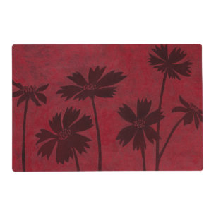 Flowerhead Silhouettes on Crimson Background Placemat