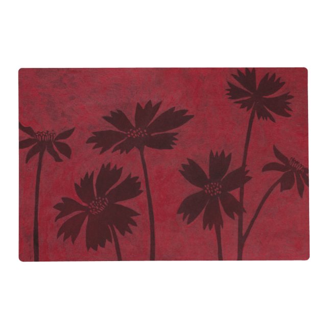 Flowerhead Silhouettes on Crimson Background Placemat (Front)