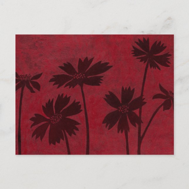 Flowerhead Silhouettes on Crimson Background Postcard (Front)