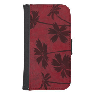 Flowerhead Silhouettes on Crimson Background Samsung S4 Wallet Case