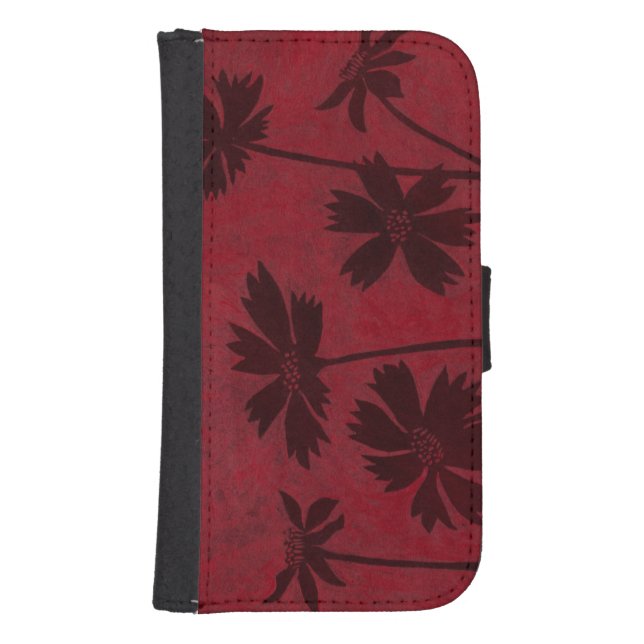 Flowerhead Silhouettes on Crimson Background Samsung Galaxy Wallet Case (Front)