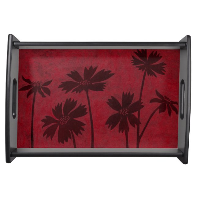 Flowerhead Silhouettes on Crimson Background Serving Tray (Front)