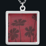 Flowerhead Silhouettes on Crimson Background Silver Plated Necklace<br><div class="desc">Flowerhead silhouettes are set against a crimson background in this contemporary botanical painting. The deep red of the backdrop serves as a great accent for the floral shadows depicted in this piece.</div>