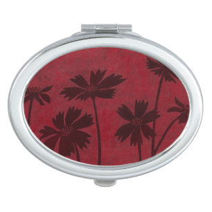 Flowerhead Silhouettes on Crimson Background Vanity Mirror