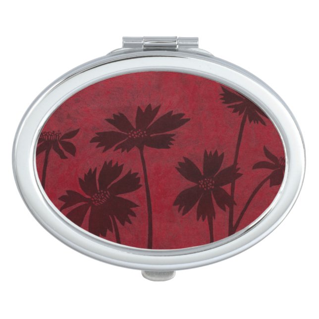 Flowerhead Silhouettes on Crimson Background Vanity Mirror (Front)