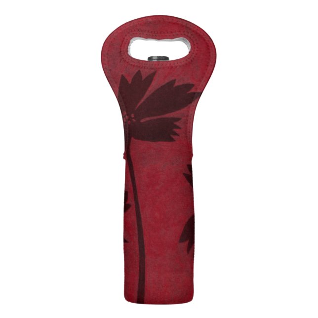 Flowerhead Silhouettes on Crimson Background Wine Bag (Back)