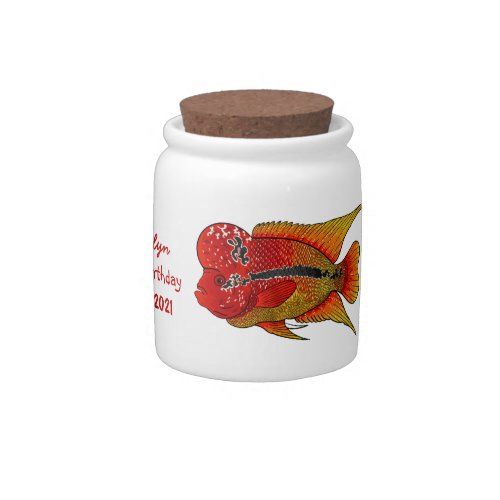 Flowerhorn cichlid fish cartoon illustration candy jar