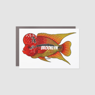 Flowerhorn cichlid fish cartoon illustration car magnet