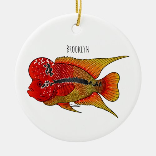 Flowerhorn cichlid fish cartoon illustration ceramic ornament