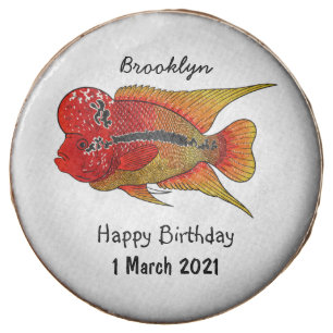 Flowerhorn cichlid fish cartoon illustration chocolate covered oreo