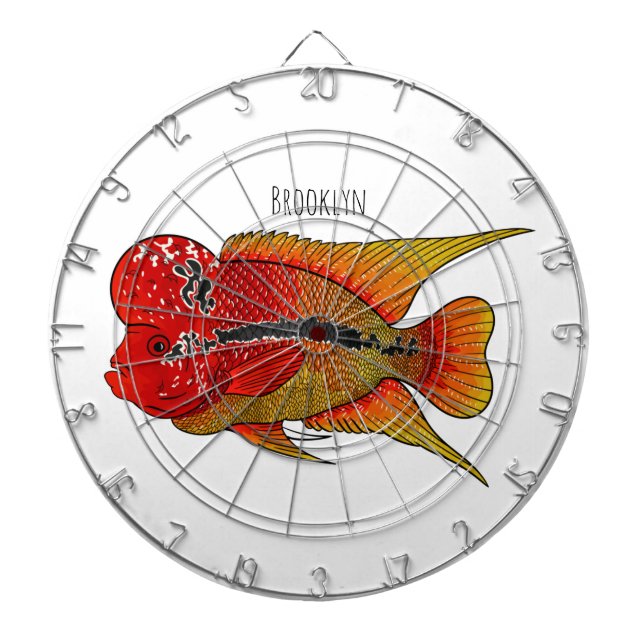 Flowerhorn cichlid fish cartoon illustration dart board (Front)