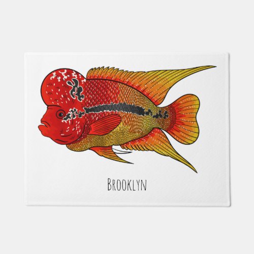 Flowerhorn cichlid fish cartoon illustration  doormat