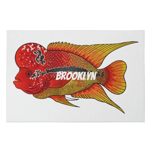Flowerhorn cichlid fish cartoon illustration faux canvas print