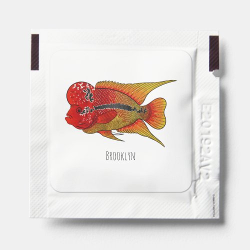 Flowerhorn cichlid fish cartoon illustration hand sanitizer packet