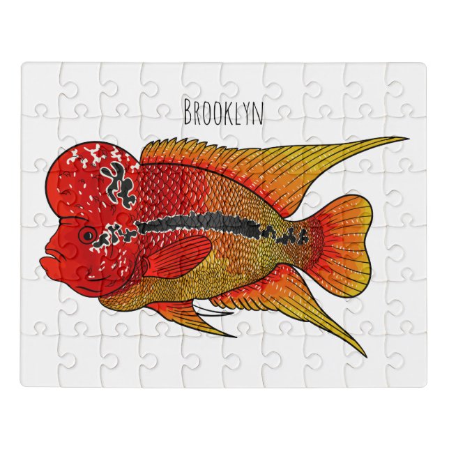Flowerhorn cichlid fish cartoon illustration  jigsaw puzzle (Puzzle Horizontal)