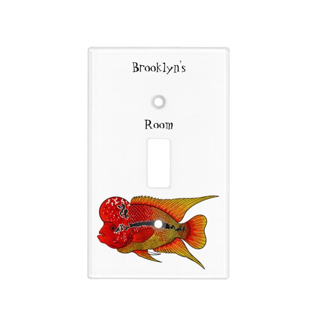 Flowerhorn cichlid fish cartoon illustration light switch cover (Front)