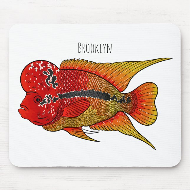 Flowerhorn cichlid fish cartoon illustration  mouse pad (Front)