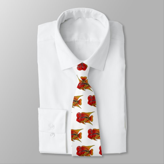 Flowerhorn cichlid fish cartoon illustration  neck tie (Tied)