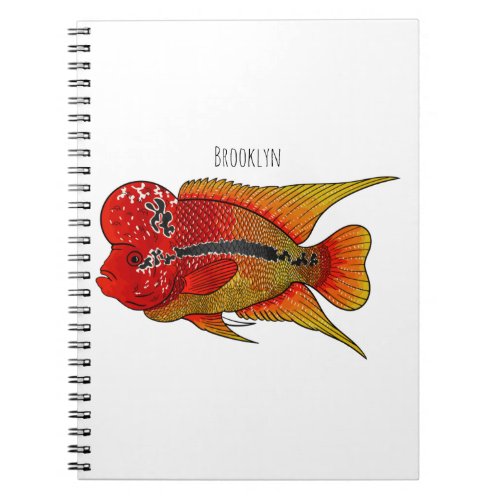 Flowerhorn cichlid fish cartoon illustration notebook
