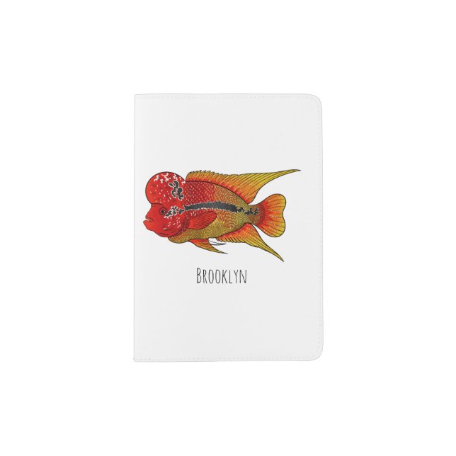 Flowerhorn cichlid fish cartoon illustration  passport holder (Front)