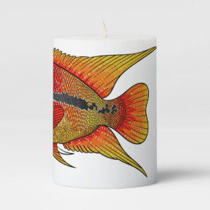 Flowerhorn cichlid fish cartoon illustration pillar candle
