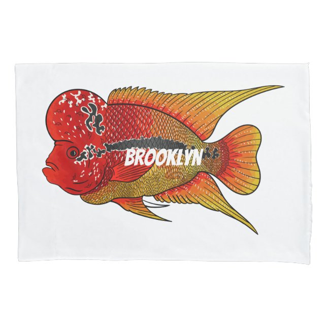 Flowerhorn cichlid fish cartoon illustration  pillow case (Front)