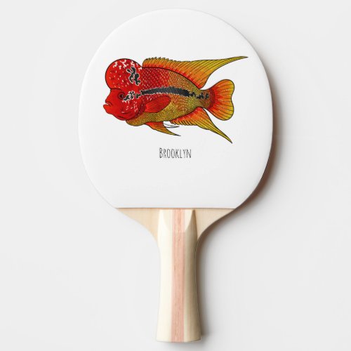 Flowerhorn cichlid fish cartoon illustration ping pong paddle