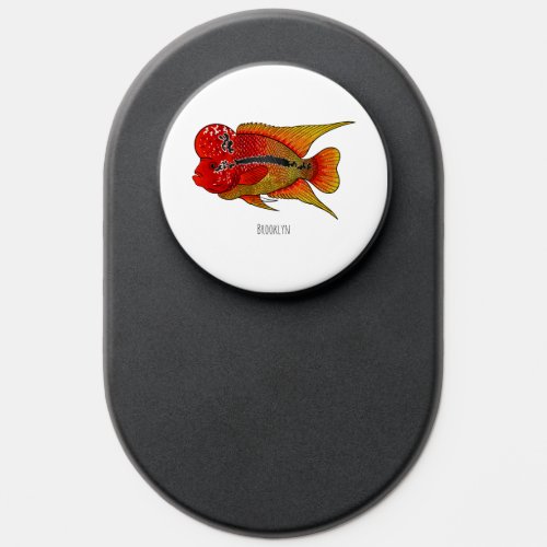 Flowerhorn cichlid fish cartoon illustration  PopSocket