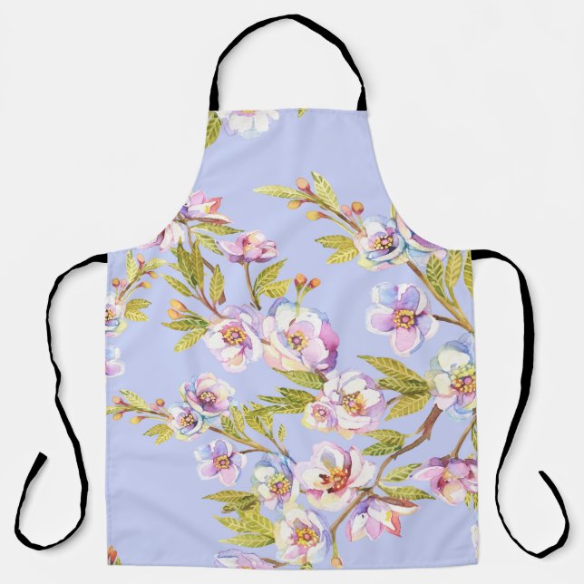 Flowering Apple Cherry Watercolor Pattern Apron (Front)