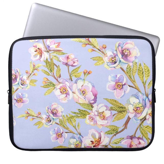 Flowering Apple Cherry Watercolor Pattern Laptop Sleeve (Front)