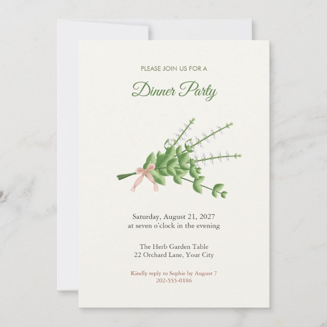 Flowering Basil Bundle Dinner Party Invitation (Front)