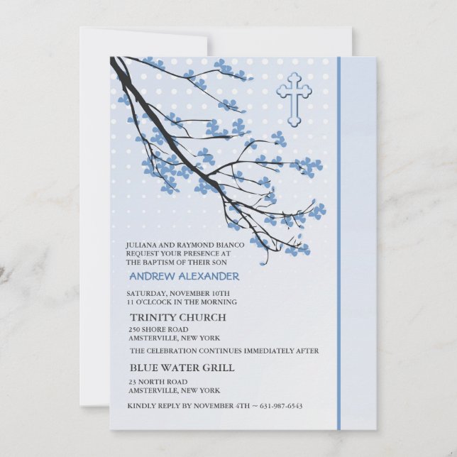 Flowering Blue Branches Invitation (Front)