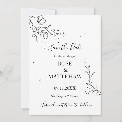 Flowering branch and drops of ink Save the Date Invitation