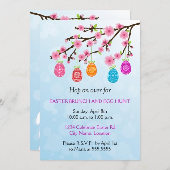 Flowering Branch Easter Eggs Party Invitation